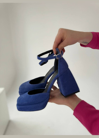 Синие женские туфли на высоком каблуке украинские - фото