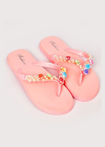 Светло-розовые пляжные вьетнамки женские силиконовые светло-розового цвета Let's Shop с бисером