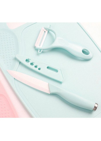 Набор ножей и разделочная доска 10779 3 предмета бирюзовый No Brand комбинированные,