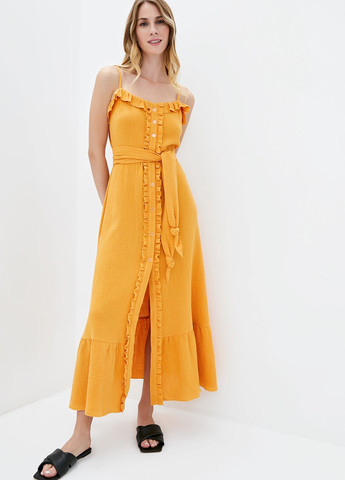 Жовтий кежуал довга сукня з мусліну оранжевого кольору. ORA однотонна