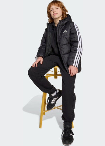 Черная демисезонная куртка essentials 3-stripes padded kids adidas