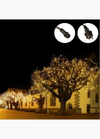 Гірлянда нитка ВУЛИЧНА Тепла-біла 10м 100 led на чорному дроті, перехідник для з'єднання з іншими гірляндами Po Fanu (311507379)