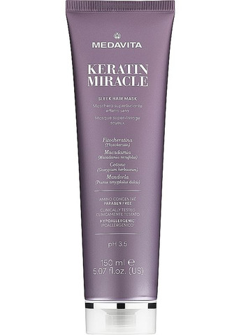 Ультрарозгладжувальна маска для волосся з ефектом шовку Keratin Miracle Sleek Hair Mask 150ml (2-1033823) Medavita (371189549)