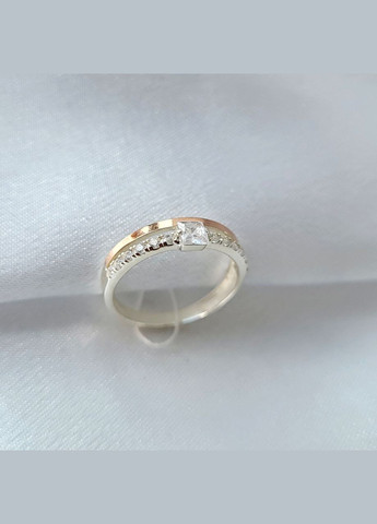 Срібна каблучка із золотою пластиною з Білими каменями розмір срібло 925 проби 519к 2.25г Nobrand (366870938)