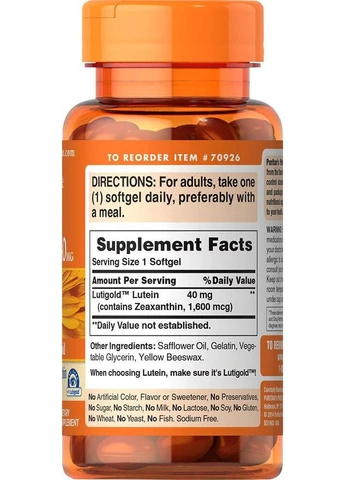 Вітаміни для очей, Лютеїн, Lutein 40 mg with Zeaxanthin,, 120 капсул Puritans Pride (366548008)