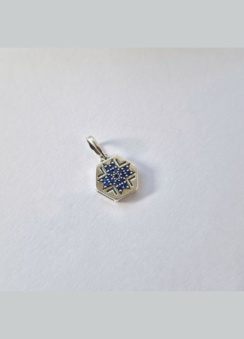 Срібна підвіска кулон Вишиванка із Синіми каменями срібло 925 проби Чорнене 89105с 1.67г No Brand (307289191)