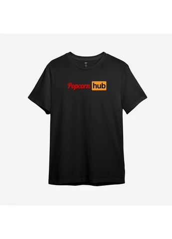 Черная футболка с принтом "popcorn hub". с юмором про pornhub (10607676133) с коротким рукавом ТiШОТКА