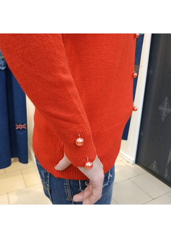 Красный демисезонный свитер женский теплый мыс v-образный вырез пуговицы m-l No Brand