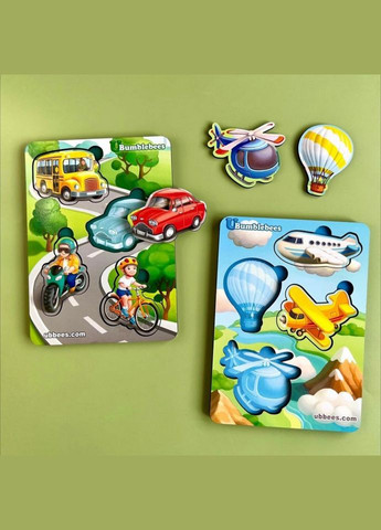 Деревянный пазл-вкладыш "Транспорт-2" Ubumblebees (ПСФ115) PSF115 фон с подсказкой No Brand (330600919)