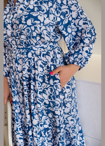 Синя кежуал трендова сукня сорочка No Brand з квітковим принтом