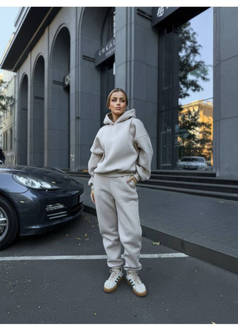 Костюм базовый Турецкая тринитка Пинье,манжет рибана,двойной капюшоном,не кшлатиться,кофта оверсайз и штаны высокая посадка Україна (362181863)
