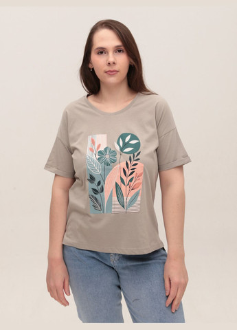 Жіноча футболка сіра пряма з принтом MDG Пряма - (323202296)