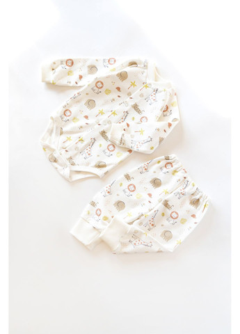 Молочный теплый комплект для младенца: боди с начесом и штанишки, принт сафари Egoza