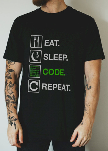 Чорна футболка чорна чоловіча "eat. sleep. code. repeat" Ctrl+