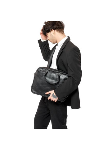 Сумка для ноутбука Leoma чорна із натуральної шкіри Sambag (322870705)