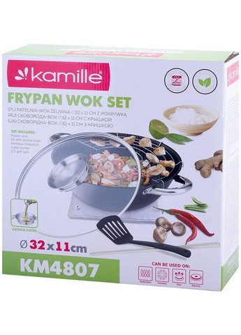 Казан чавунний "Wok" 4.5л, з антипригарним покриттям і аромо-кришкою Kamille (329895826)
