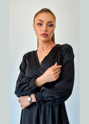 Черное вечернее платье а-силуэт, на запах Annita однотонное