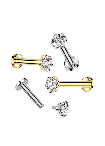 Серьга лабрет из титана для пирсинга губ, уши TIL053-16063-C с фианитом в форме сердца (1,2мм 6мм) Spikes (333698630)