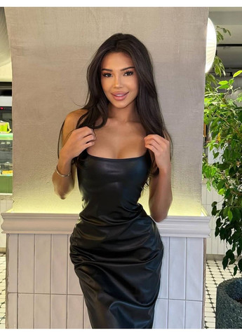 Чорна святковий сукня з еко-шкіри — заміри в описі з відкритою спиною GD/GL Модний простір однотонна