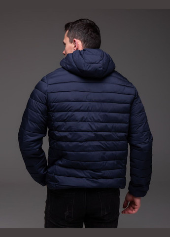 Темно-синяя демисезонная утепленная стеганная куртка съемный капюшон Vakko