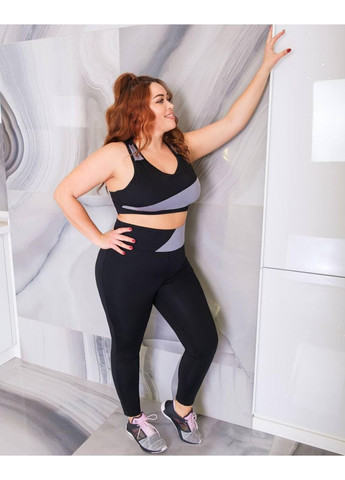 Жіночий спортивний костюм Plus Size / Жіночий спортивний комплект топ і лосини чорний / Жіночий еластичний фітнес костюм чо No Brand (370204803)