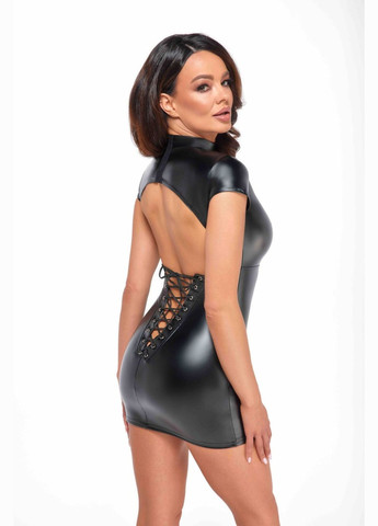 Чорна сукня f309 fantasy wetlook mini dress with lace up back cherrylove Noir Handmade