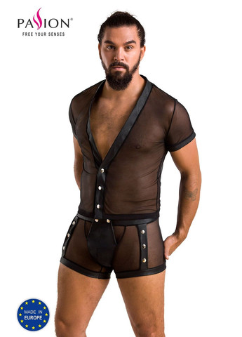 Комплект сітчастої чоловічої білизни Set Michael, чорний, сорочка, боксери, заклепки Passion (297394237)