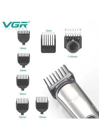 13 в 1 Професійна Акумуляторна бездротова машинка для стрижки, електробритва - триммер + 5 насадок-гребінців з органайзером VGR V-105 (304059422)