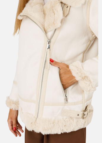Молочная зимняя женская куртка косуха цвет молочный cb-00256292 No Brand