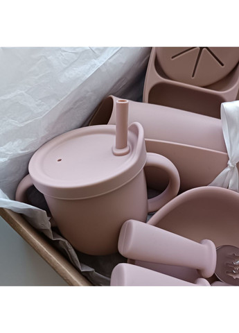 Набор посуды для малыша Пудра 10 шт Силиконовая посуда для девочки для прикорма (0318) No Brand (368999855)