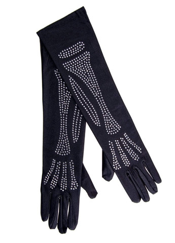 Чорний демісезонний рукавички зі стразами skeleton bone elbow length gloves від rhinestone, чорні o\s Leg Avenue