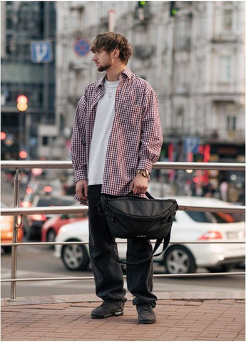 Чоловіча тканинна сумка бананка під ноутбук Чорна (293404626) Sambag (366222217)