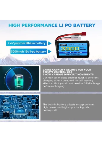 Комплект аккумуляторов AMZZN 7.4V 3000mAh (2 шт.) + Зарядное устройство 2-в-1 - Li-Po 15C T-Plug для RC моделей No Brand (388574651)
