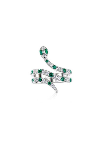 Каблучка жіноча змія срібляста із зеленою лускою захисник домашнього вогнища розмір 19 Fashion Jewelry (289717580)