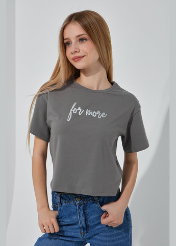 Темно-сіра літня футболка з принтом для дiвчинки 5251 158 см shop (2000990939463) Viollen