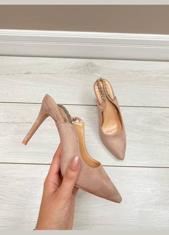 Бежевые бежевые замшевые босоножки шпилька открытая пятка Башили без застежки со стразами, с камнями