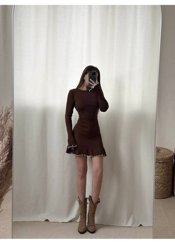 Коричневое повседневный, вечернее, кэжуал женское платье клеш FINO Mode однотонное