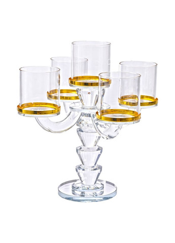 Канделябр на 5 свічок 19×19×23 см підсвічник скляний декоративний із золотою окантовкою HP-4-36 (A-034084) Yiwu (352274559)