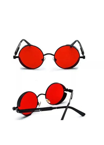 Очки солнцезащитные стимпанк круглые металлические с красными линзами чёрные унисекс стильные очки с защитой UV400 No Brand (364859603)
