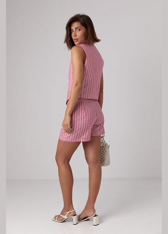 Жіночий літній костюм з шортами та жилетом у смужку - рожевий колір XL (sku_9821) No Brand (327819942)
