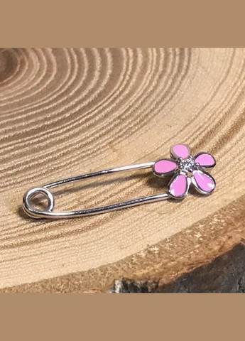 Шпилька серебряная Цветок с пятью лепестками и фианитами. Каштан (342335340)