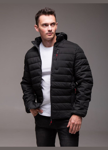 Чорна демісезонна утеплена стьобана куртка з кишенею на грудях Vakko