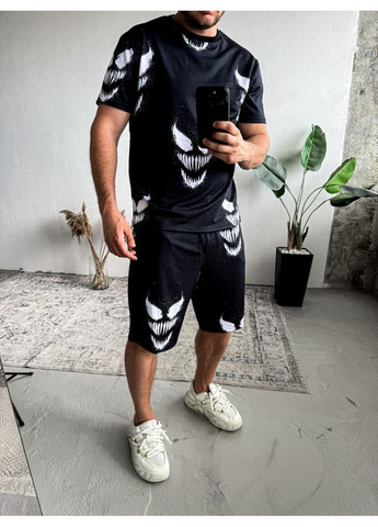 Черный мужской удобный летний спортивный костюм со стильным принтом. No Brand (370961792)