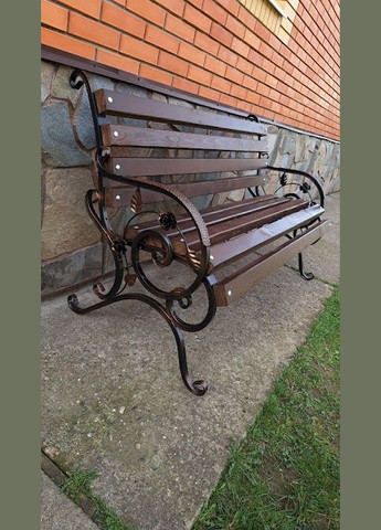 Лавка з кованими квітами зі спинкою та підлокітниками 100 см колір горіх No Brand (327321256)