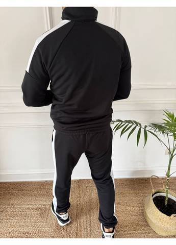 Чорний демісезонний чоловічий спортивний костюм із контрастними лампасами брючний Україна