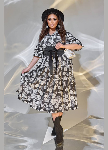 Черное женское свободное платье из софта цвет черный р.50/52 449671 New Trend