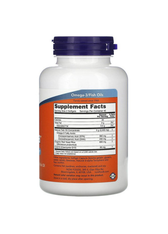 Червоний рис + Омега Red Omega Q10 90 гелевих капсул Now Foods (357340535)