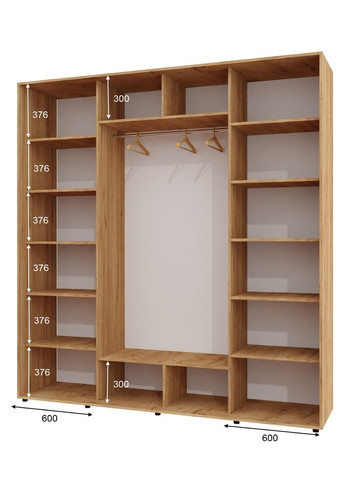 Шкаф-купе трехдверный 230*60*250 см Дуб крафт золотой 3 двери ДСП + Зеркало + ДСП ШК-05 Алекса (360474580)