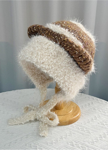 Зимова В'язана Жіноча Шапка з Вушками Теплий Модний Капор на Зав'язках на Флісі No Brand шапка з вушками (365301167)