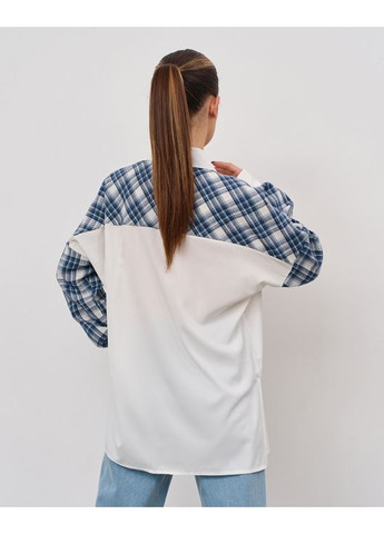 Синяя повседневный, кэжуал рубашка в клетку ISSA PLUS с длинным рукавом